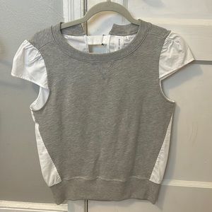 Grey and White Cap Sleeve Top with Detail in Back